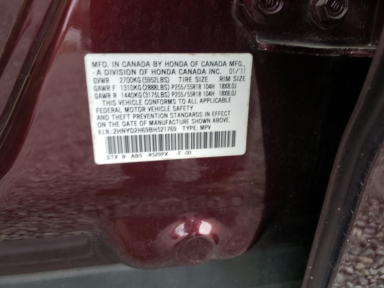 Photo 10 from auction – 2011 ACURA MDX TECHNO with VIN 2HNYD2H69BH521769
