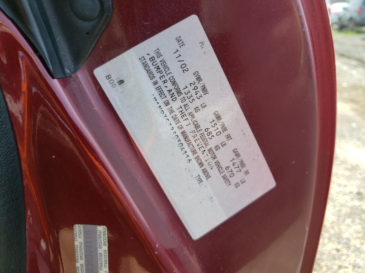 Photo 10 from auction – 2003 MAZDA MX-5 MIATA with VIN JM1NB353230304116