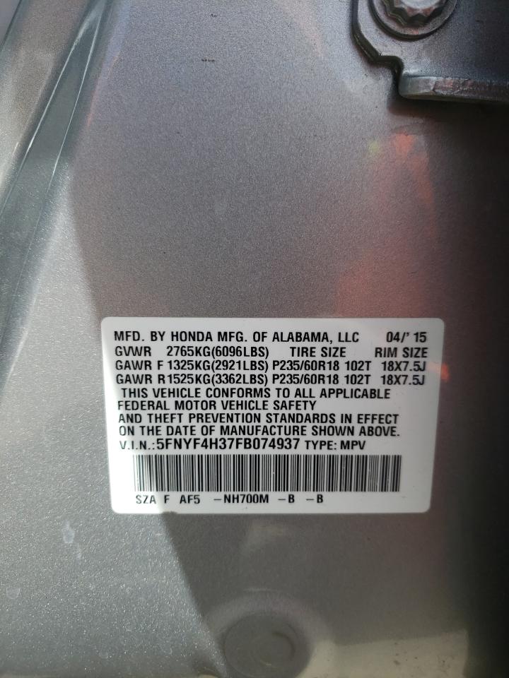 Photo 10 from auction – 2015 HONDA PILOT SE with VIN 5FNYF4H37FB074937