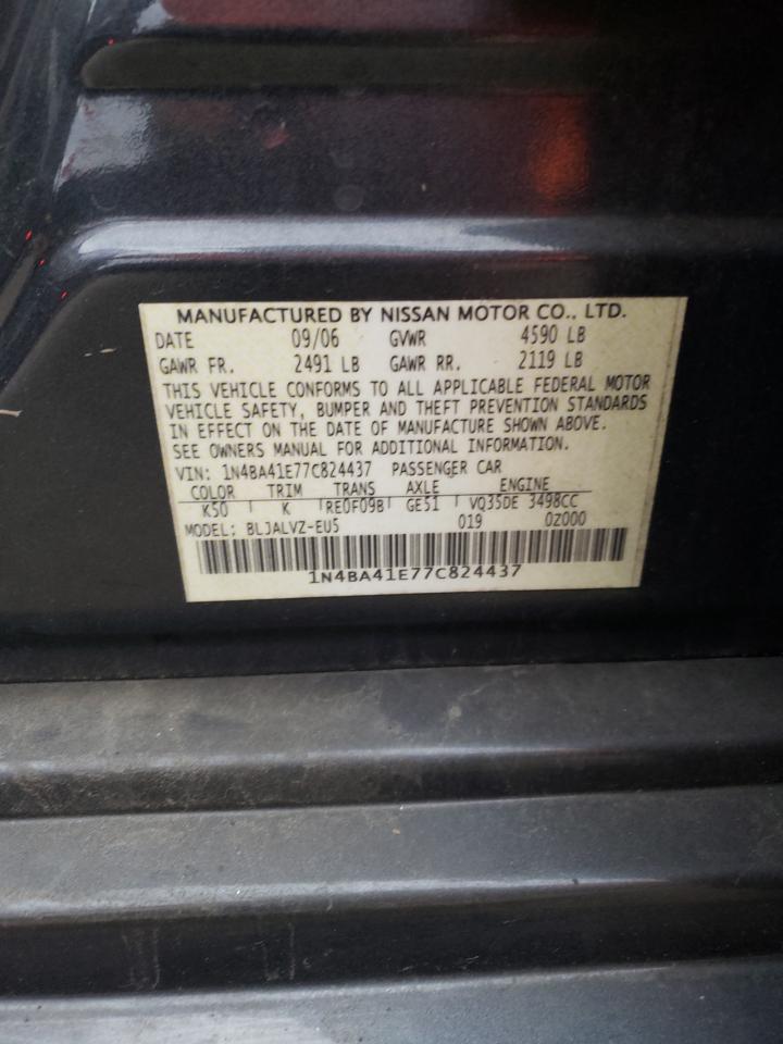 Photo 10 from auction – 2007 NISSAN MAXIMA SE with VIN 1N4BA41E77C824437