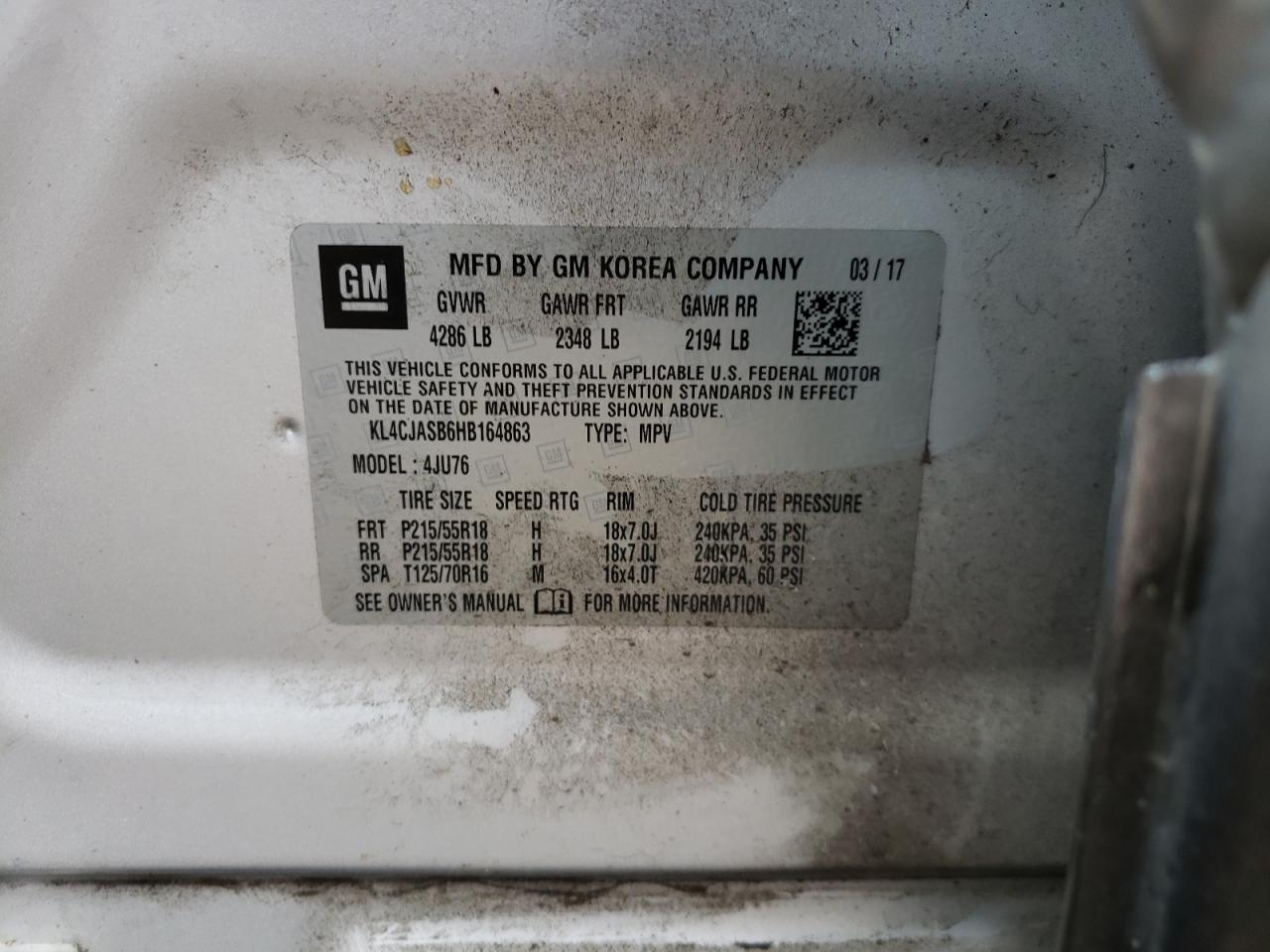Photo 10 from auction – 2017 BUICK ENCORE PRE with VIN KL4CJASB6HB164863