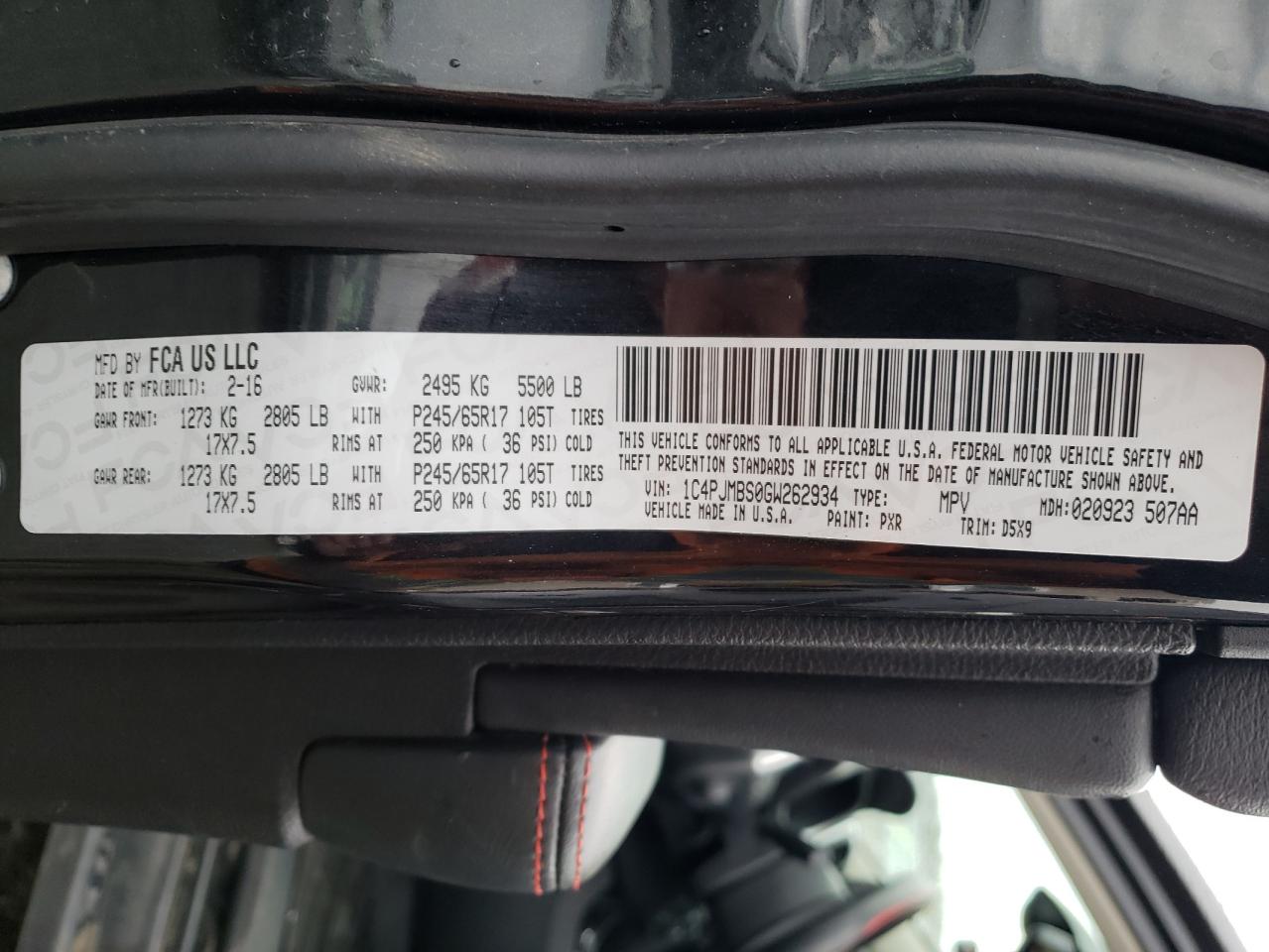 Photo 10 from auction – 2016 JEEP CHEROKEE T with VIN 1C4PJMBS0GW262934