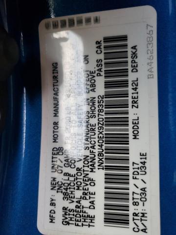 Photo 10 from auction – 2009 TOYOTA COROLLA BA with VIN 1NXBU40EX9Z078352