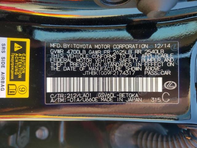Photo 10 from auction – 2015 LEXUS ES 350 with VIN JTHBK1GG9F2174317
