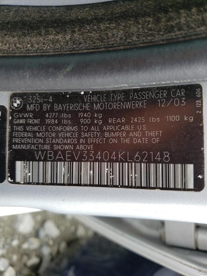 Photo 10 from auction – 2004 BMW 325 I with VIN WBAEV33404KL62148