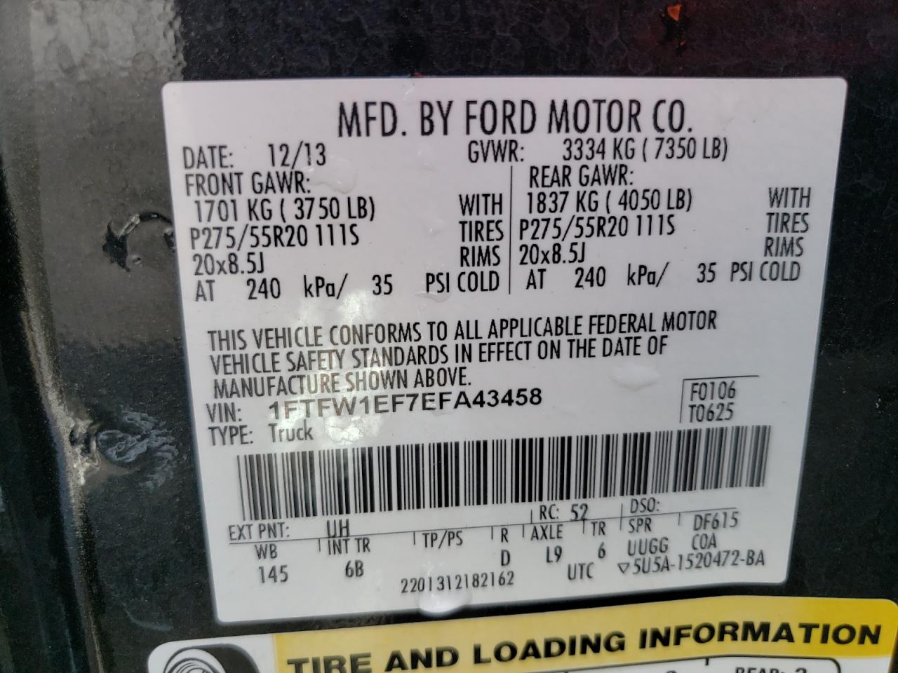 Photo 10 from auction – 2014 FORD F150 SUPER with VIN 1FTFW1EF7EFA43458