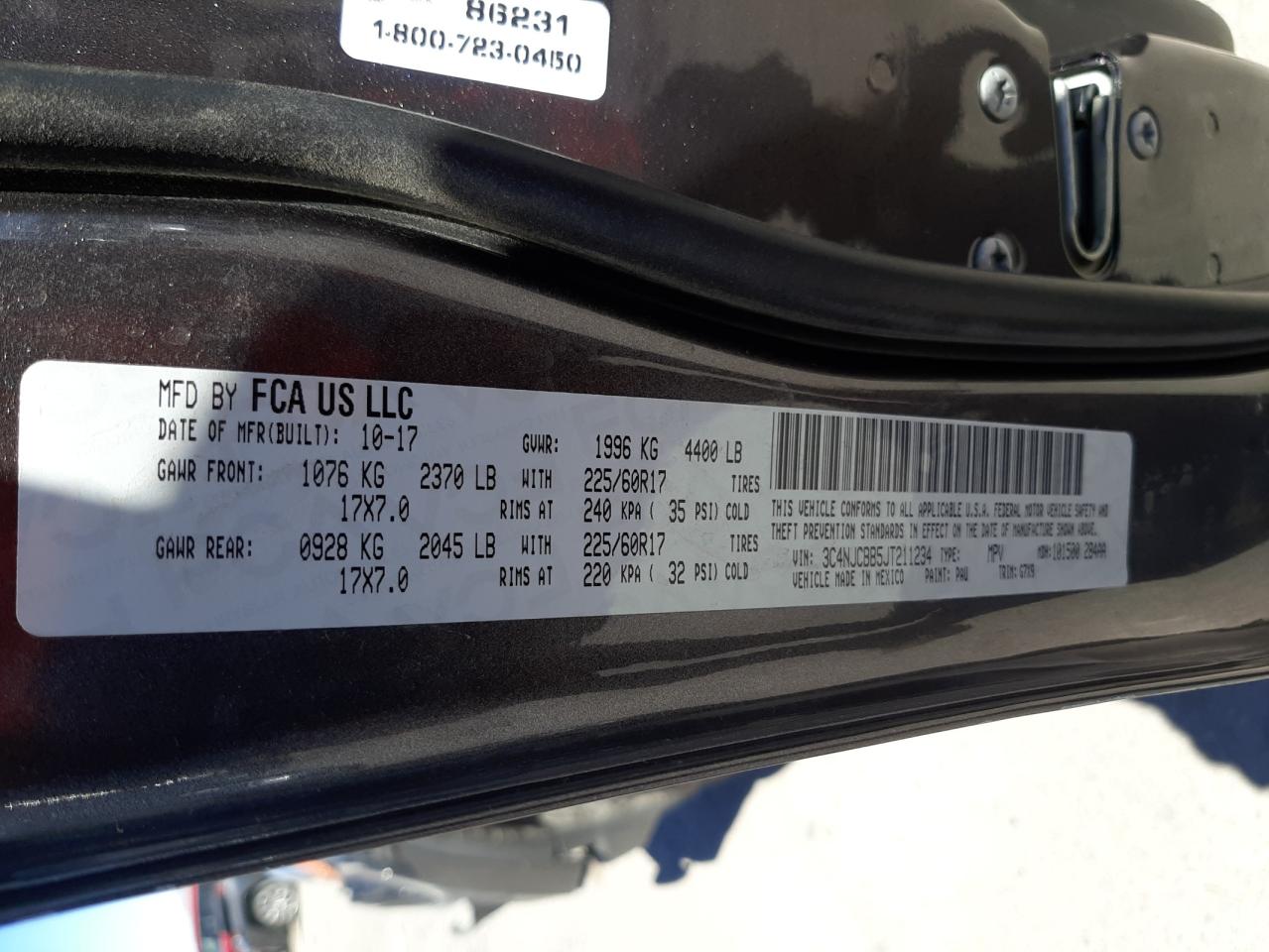 Photo 10 from auction – 2018 JEEP COMPASS LA with VIN 3C4NJCBB5JT211234