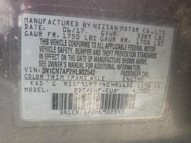 Photo 10 from auction – 2017 NISSAN VERSA S with VIN 3N1CN7AP2HL902542