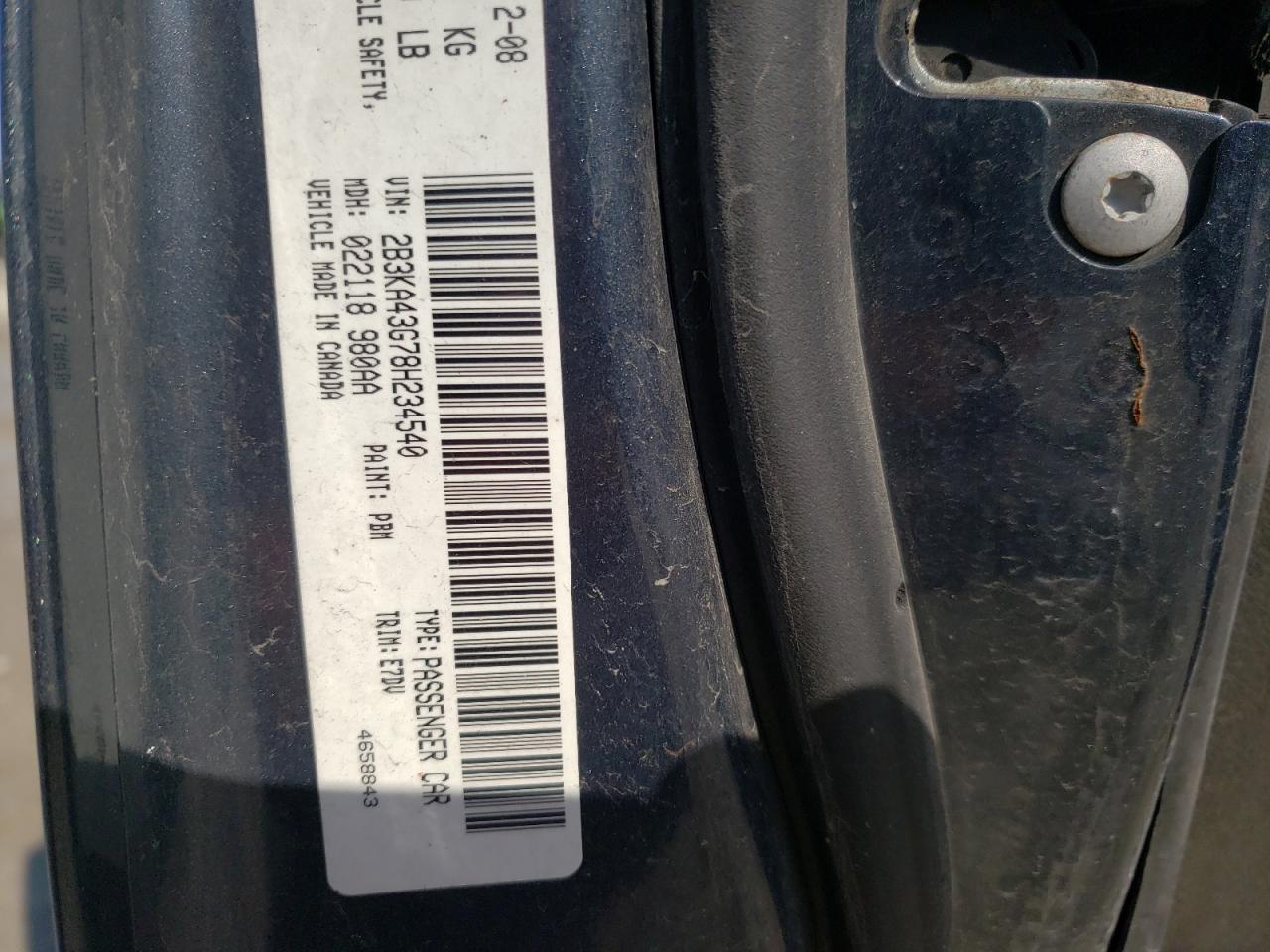 Photo 10 from auction – 2008 DODGE CHARGER with VIN 2B3KA43G78H234540