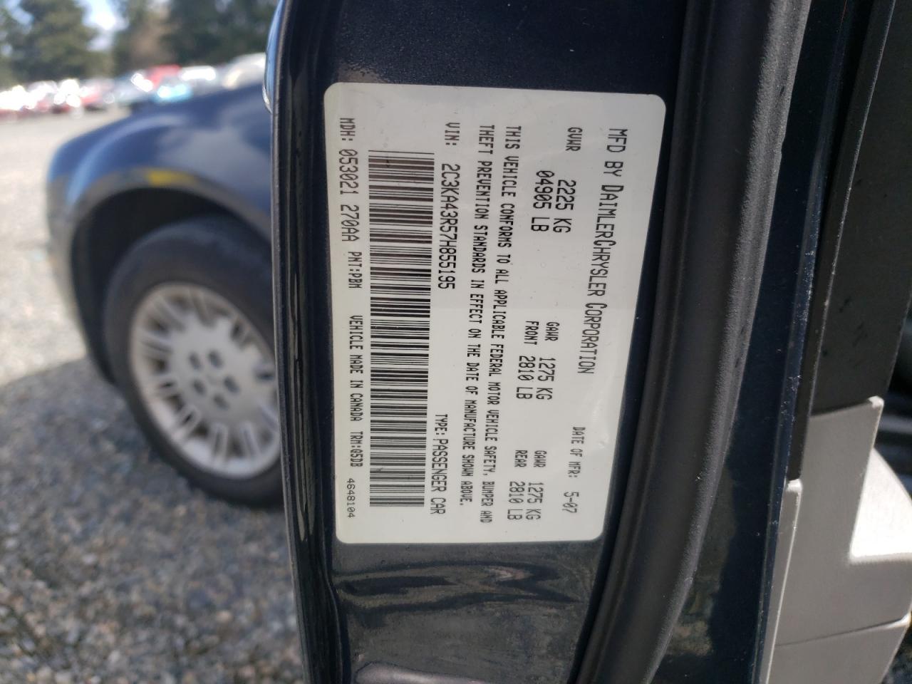 Photo 10 from auction – 2007 CHRYSLER 300 with VIN 2C3KA43R57H855195