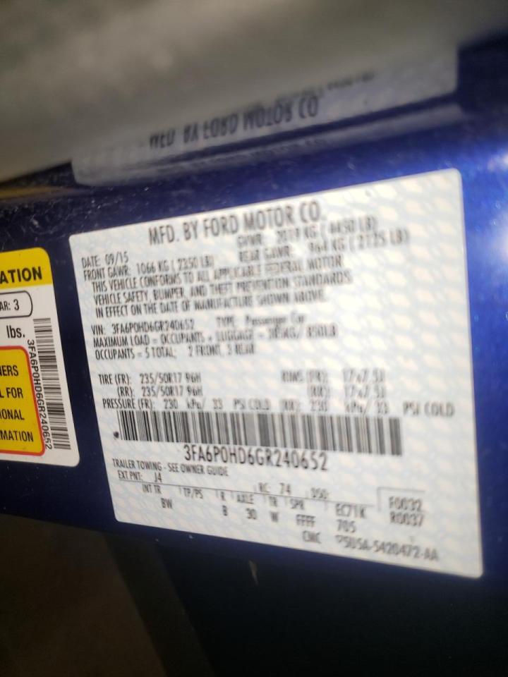 Photo 10 from auction – 2016 FORD FUSION SE with VIN 3FA6P0HD6GR240652