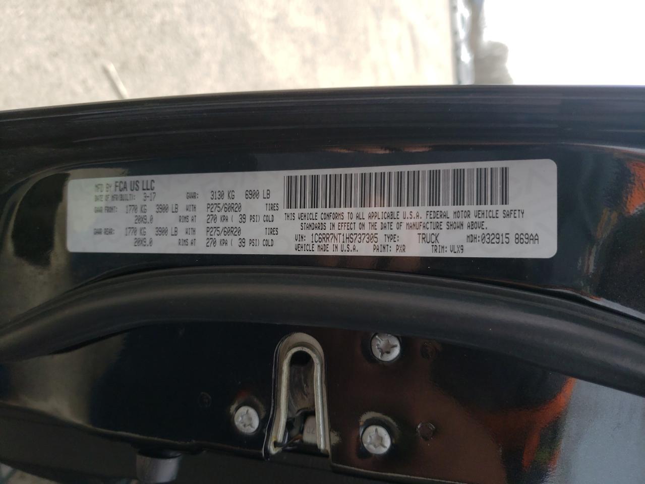 Photo 10 from auction – 2017 RAM 1500 LARAM with VIN 1C6RR7NT1HS737305