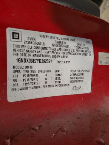 Photo 10 from auction – 2000 CHEVROLET VENTURE with VIN 1GNDX03E7YD292021