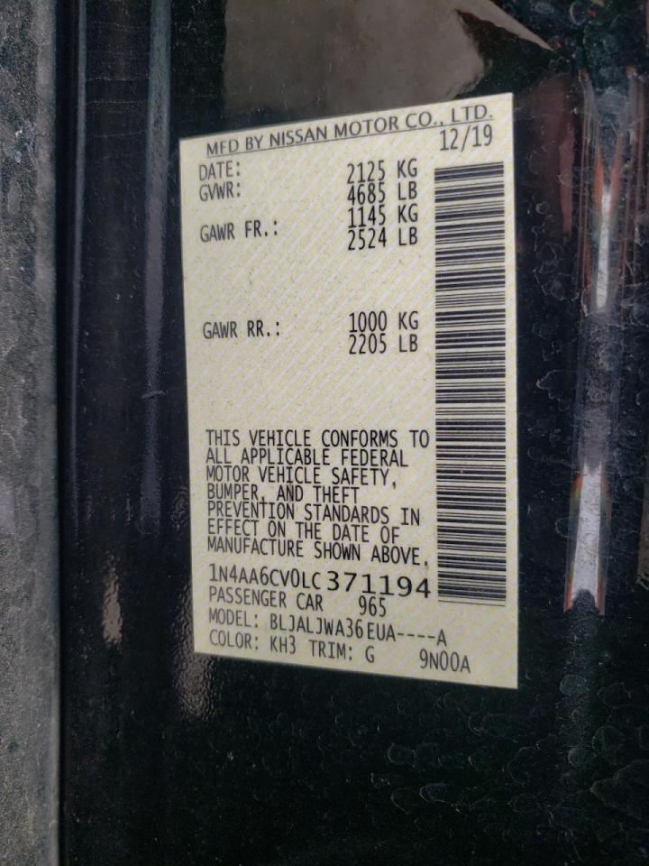 Photo 10 from auction – 2020 NISSAN MAXIMA SV with VIN 1N4AA6CV0LC371194