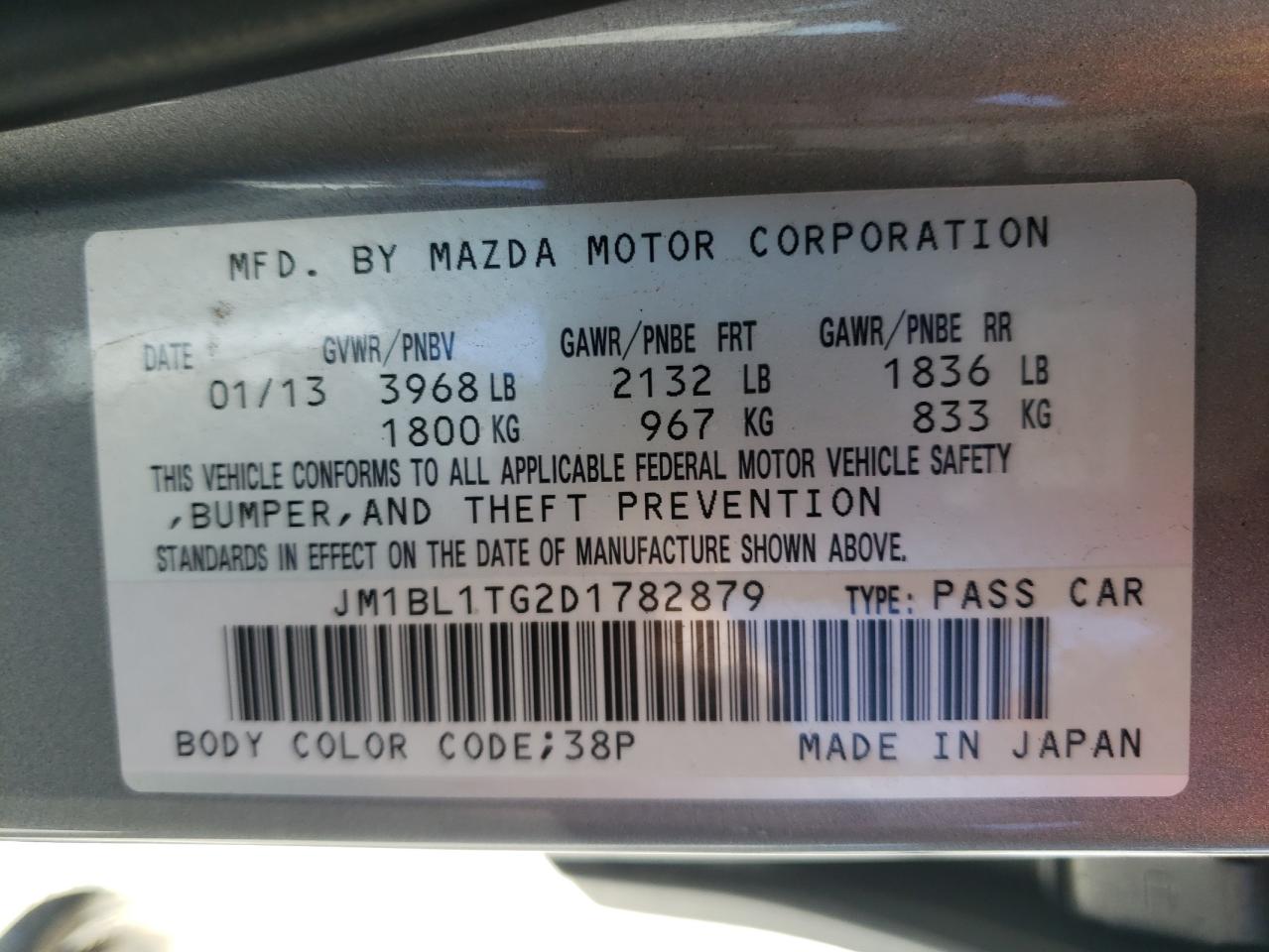 Photo 10 from auction – 2013 MAZDA 3 I with VIN JM1BL1TG2D1782879