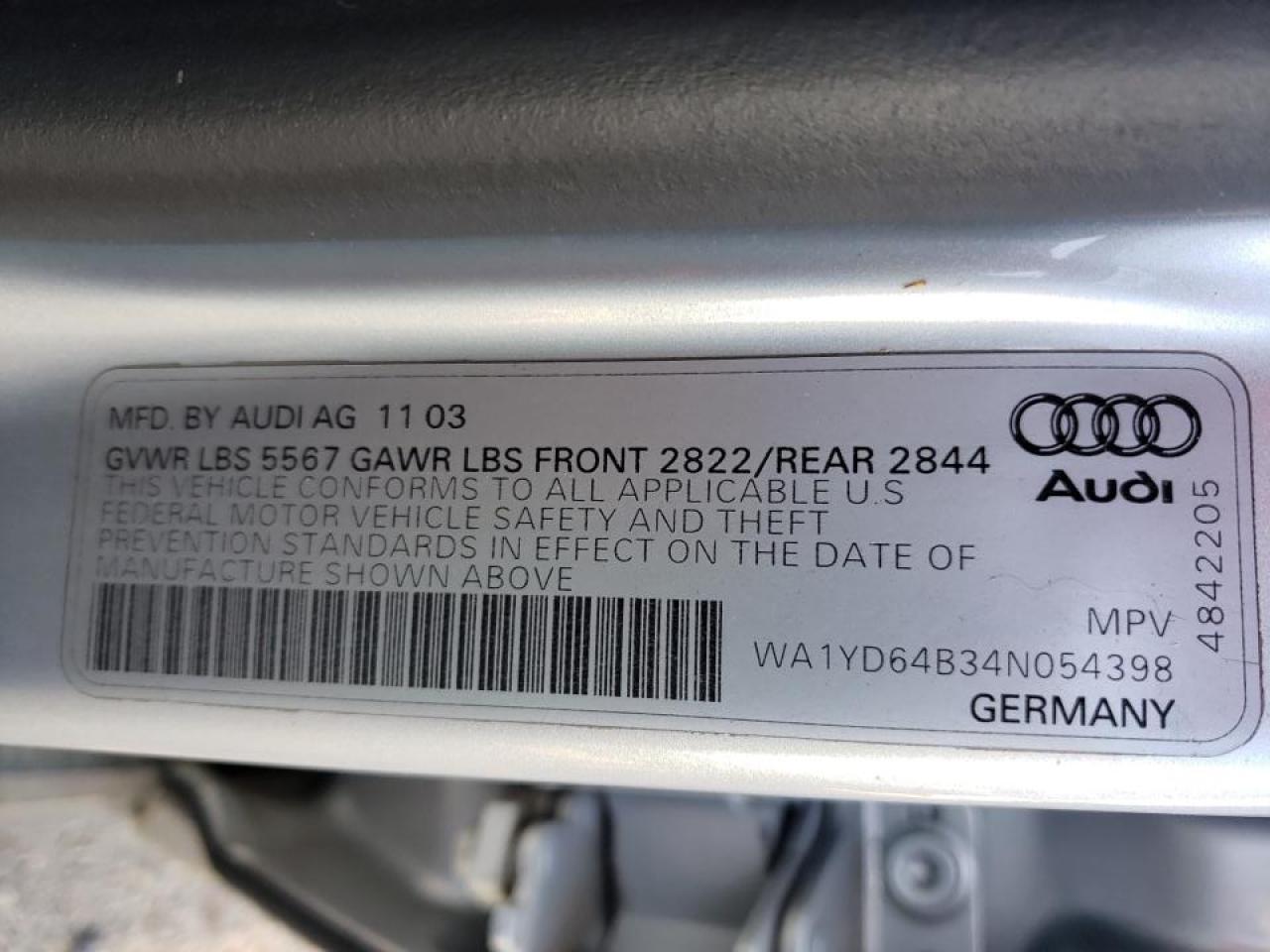 Photo 10 from auction – 2004 AUDI ALLROAD with VIN WA1YD64B34N054398