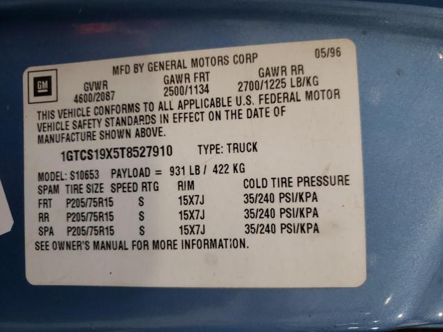 Photo 10 from auction – 1996 GMC SONOMA with VIN 1GTCS19X5T8527910