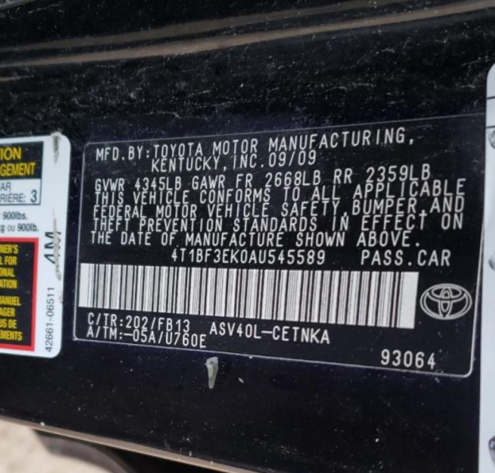 Photo 10 from auction – 2010 TOYOTA CAMRY with VIN 4T1BF3EK0AU545589