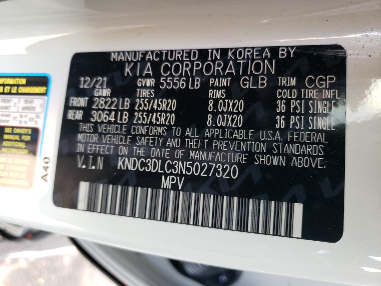 Photo 10 from auction – 2022 KIA EV6 with VIN KNDC3DLC3N5027320