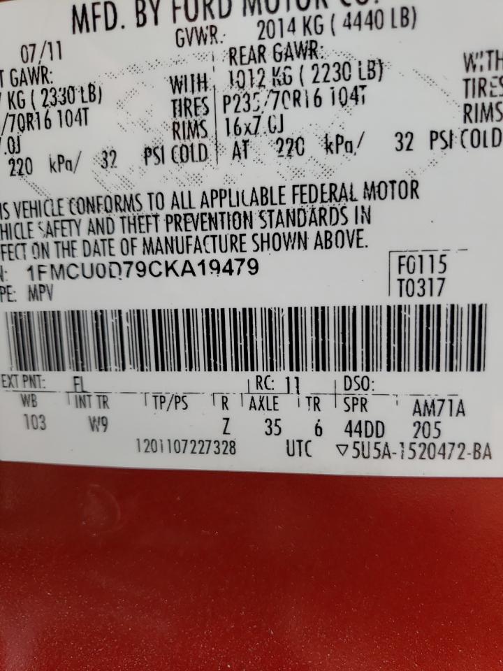 Photo 10 from auction – 2012 FORD ESCAPE XLT with VIN 1FMCU0D79CKA19479