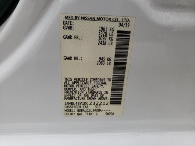 Photo 10 from auction – 2019 NISSAN ALTIMA S with VIN 1N4BL4BV1KC232212