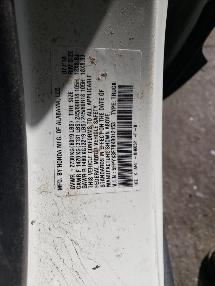 Photo 10 from auction – 2019 HONDA RIDGELINE with VIN 5FPYK3F78KB012153