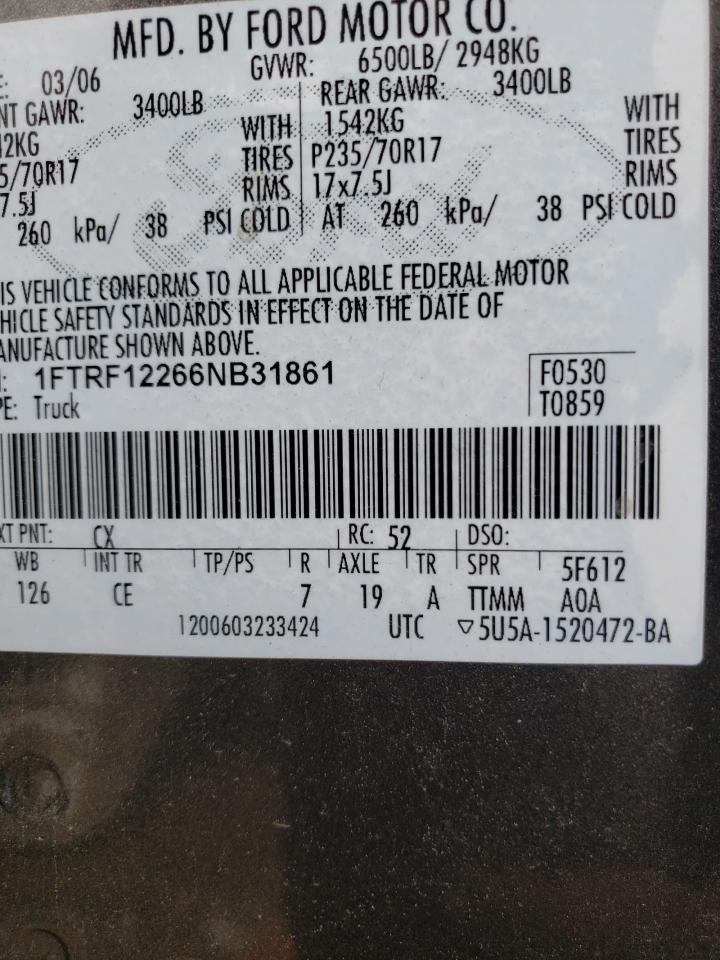 Photo 10 from auction – 2006 FORD F150 with VIN 1FTRF12266NB31861