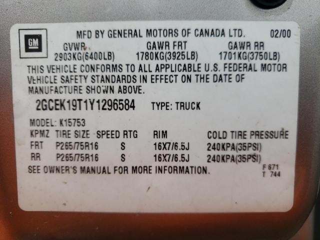Photo 10 from auction – 2000 CHEVROLET SILVERADO with VIN 2GCEK19T1Y1296584