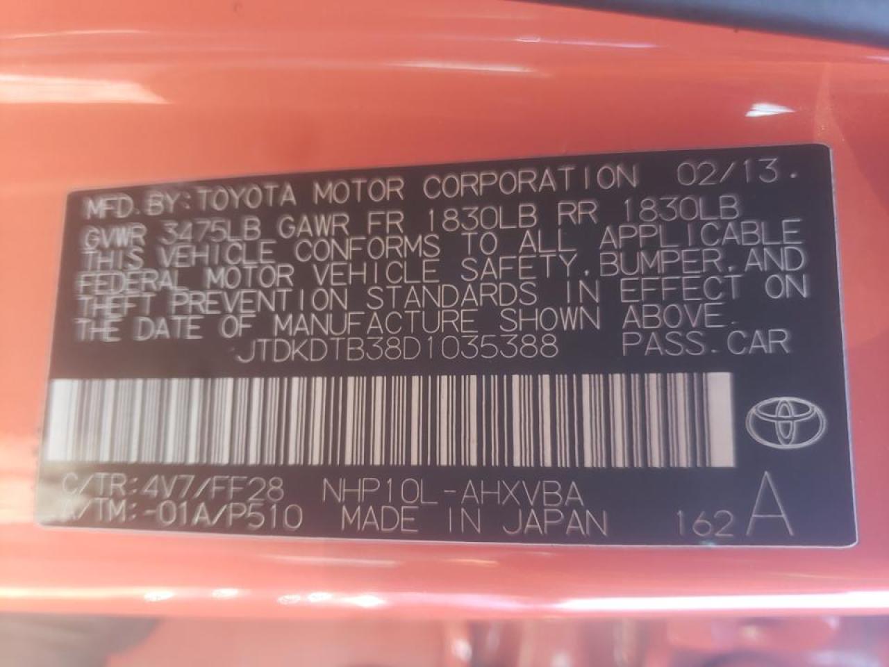 Photo 10 from auction – 2013 TOYOTA PRIUS C with VIN JTDKDTB38D1035388