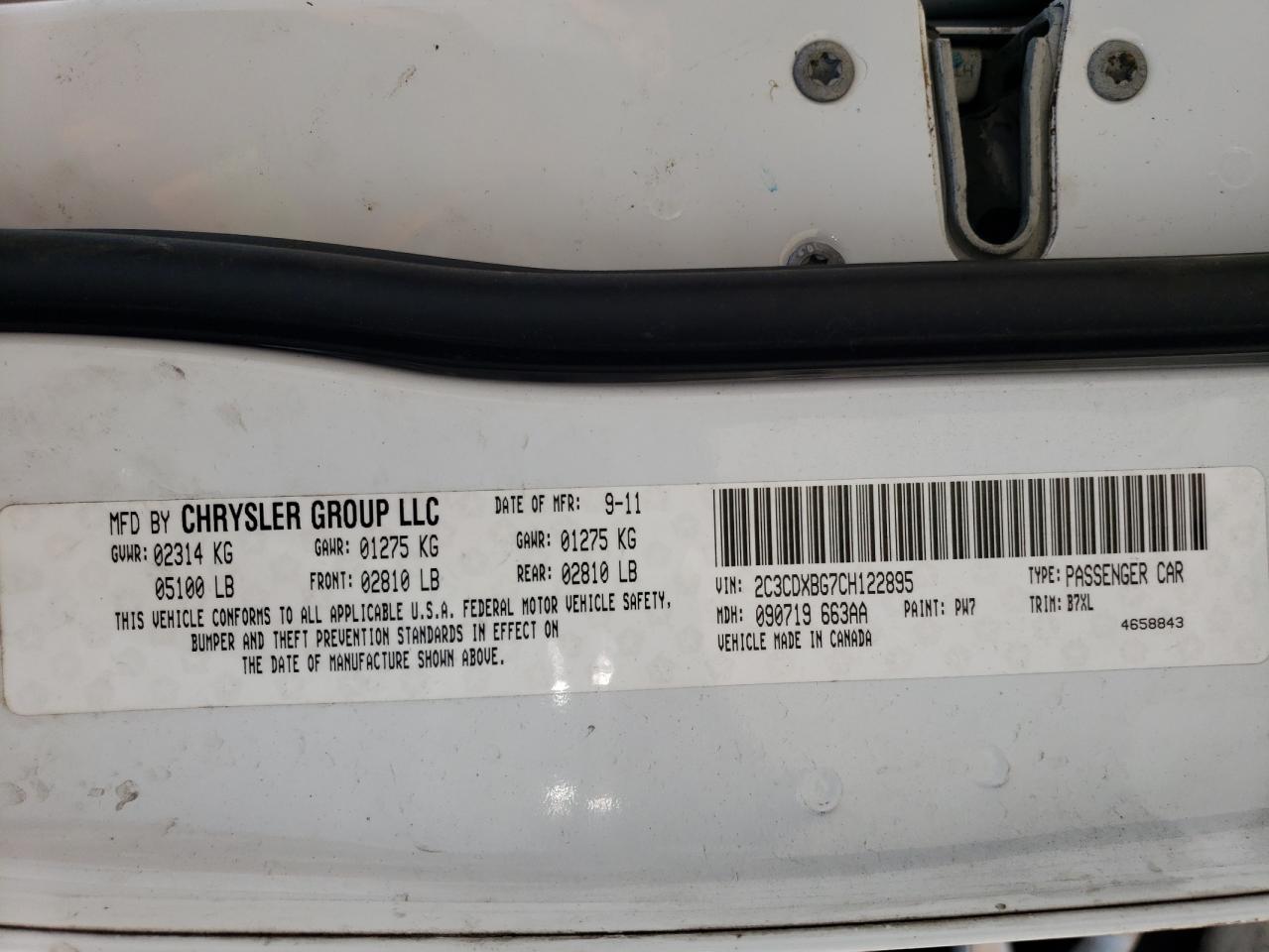 Photo 10 from auction – 2012 DODGE CHARGER SE with VIN 2C3CDXBG7CH122895