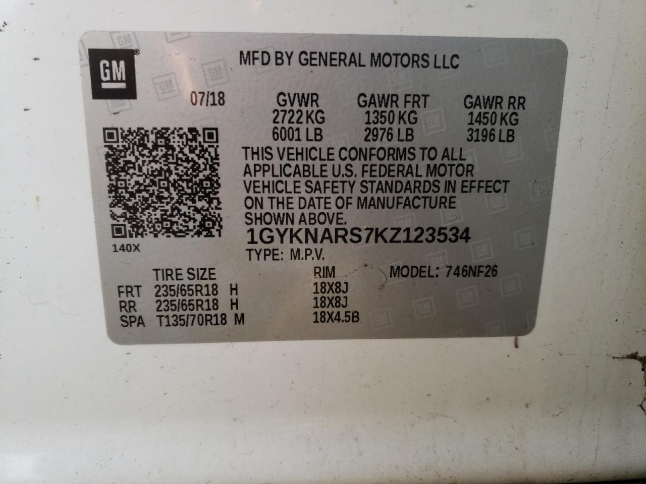 Photo 10 from auction – 2019 CADILLAC XT5 with VIN 1GYKNARS7KZ123534