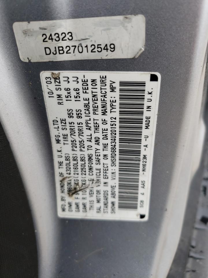 Photo 10 from auction – 2004 HONDA CR-V LX with VIN SHSRD68434U201512