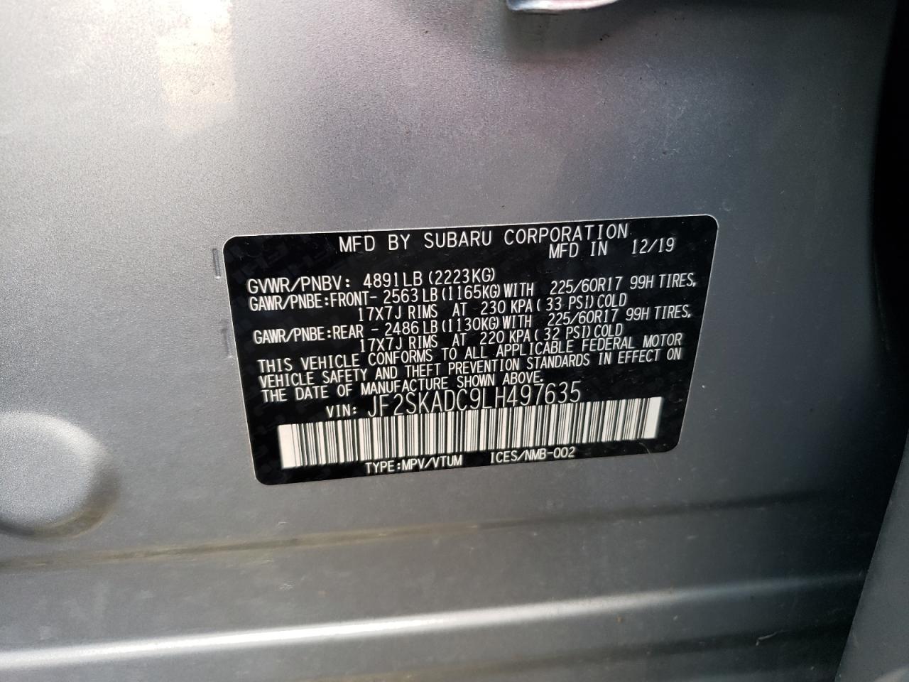 Photo 10 from auction – 2020 SUBARU FORESTER with VIN JF2SKADC9LH497635