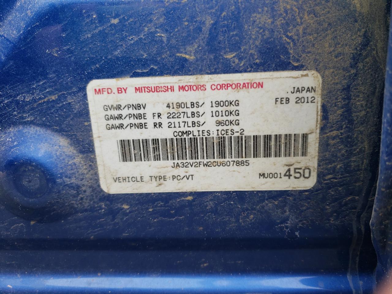 Photo 10 from auction – 2012 MITSUBISHI LANCER SE with VIN JA32V2FW2CU607885