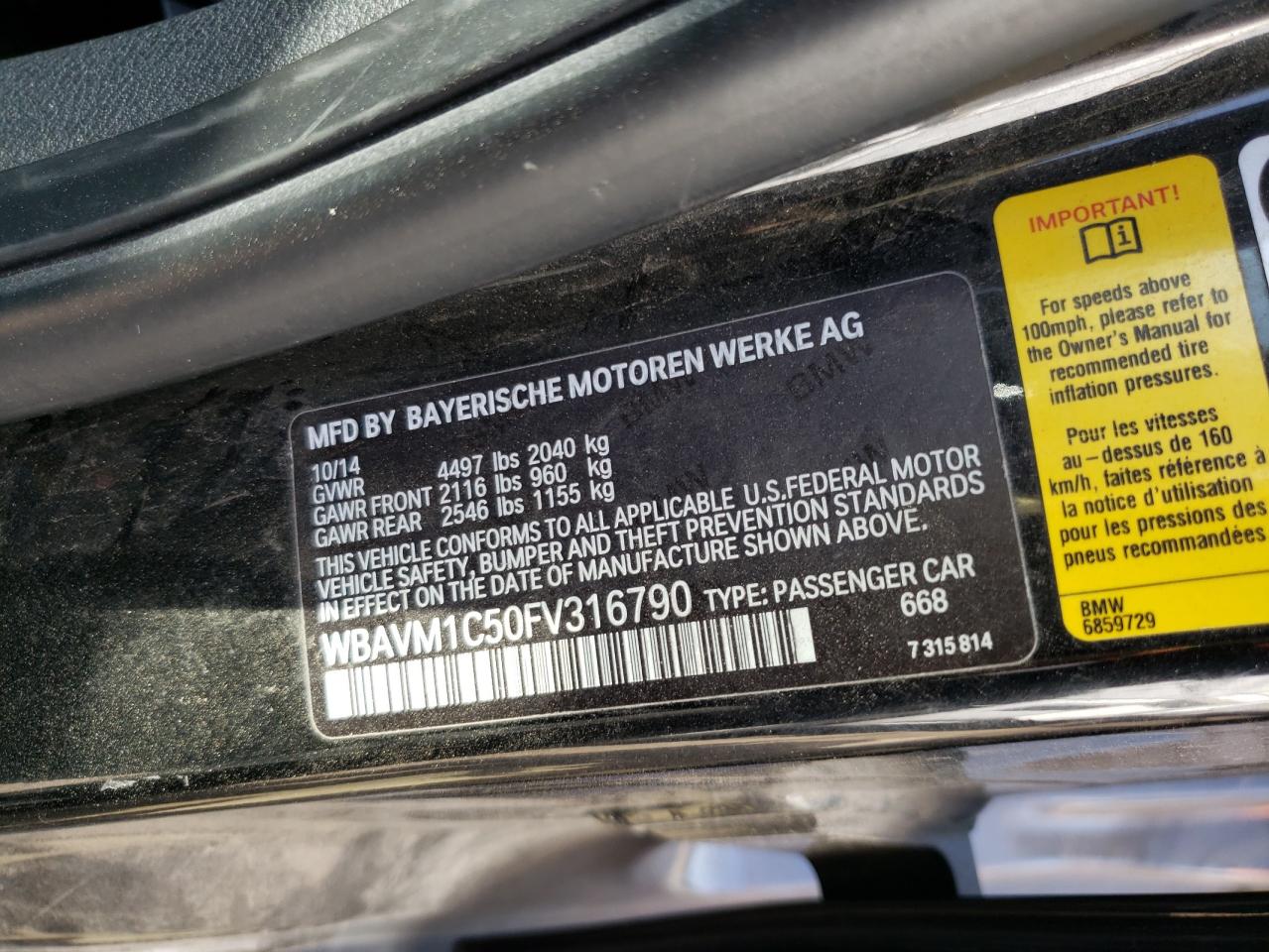 Photo 10 from auction – 2015 BMW X1 SDRIVE2 with VIN WBAVM1C50FV316790