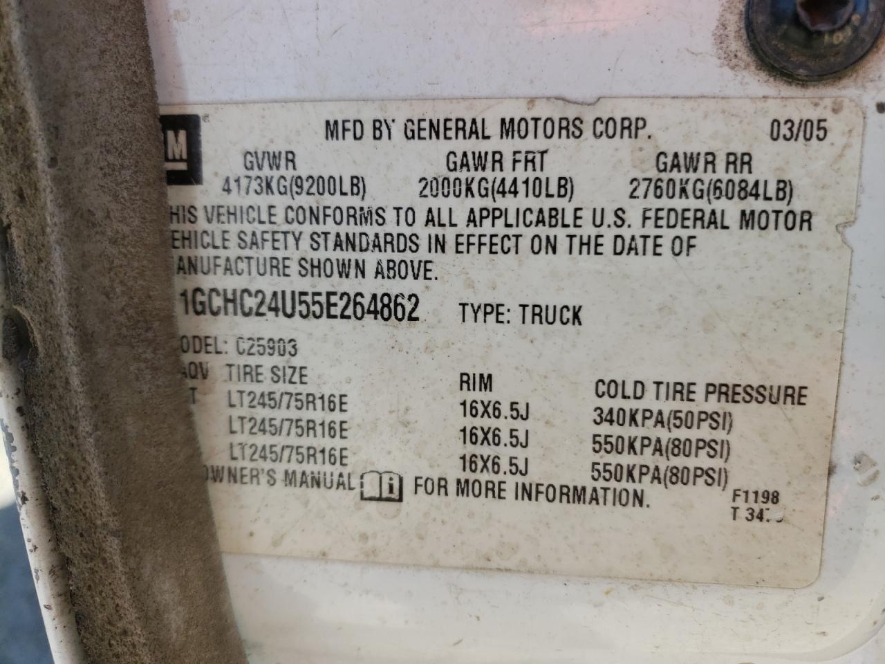 Photo 10 from auction – 2005 CHEVROLET 2500 HD with VIN 1GCHC24U55E264862