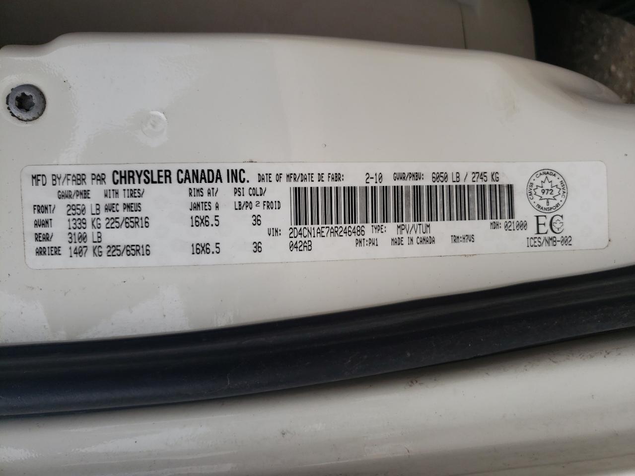 Photo 10 from auction – 2010 DODGE GRAND CARA with VIN 2D4CN1AE7AR246486