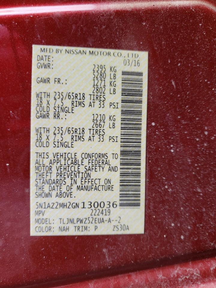 Photo 10 from auction – 2016 NISSAN MURANO S with VIN 5N1AZ2MH2GN130036