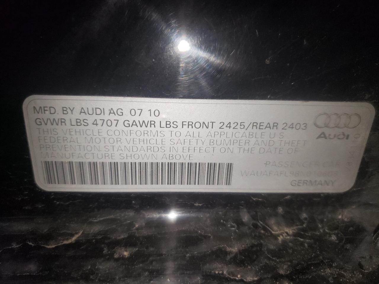Photo 10 from auction – 2011 AUDI A4 PREMIUM with VIN WAUAFAFL9BN010605