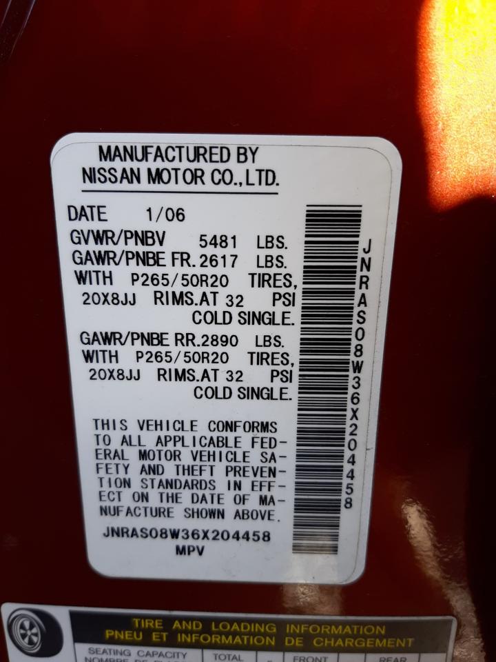 Photo 10 from auction – 2006 INFINITI FX35 with VIN JNRAS08W36X204458