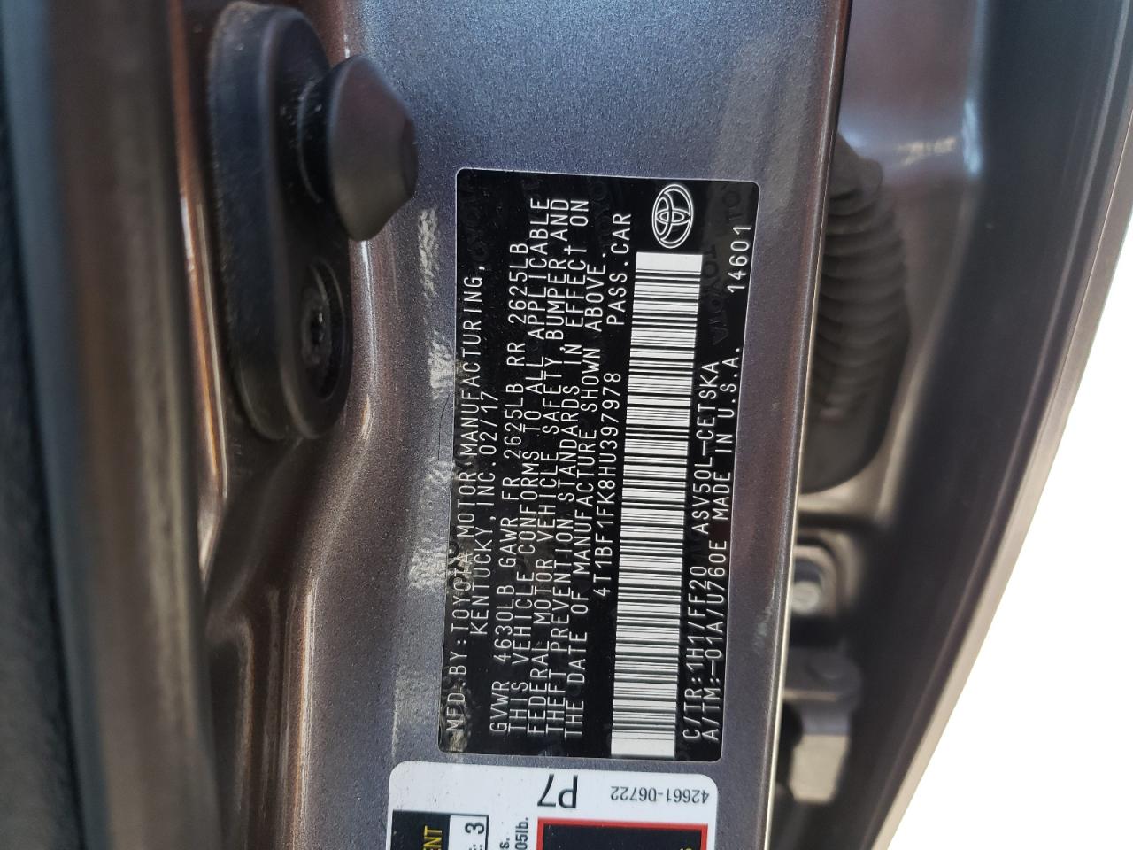 Photo 10 from auction – 2017 TOYOTA CAMRY LE with VIN 4T1BF1FK8HU397978