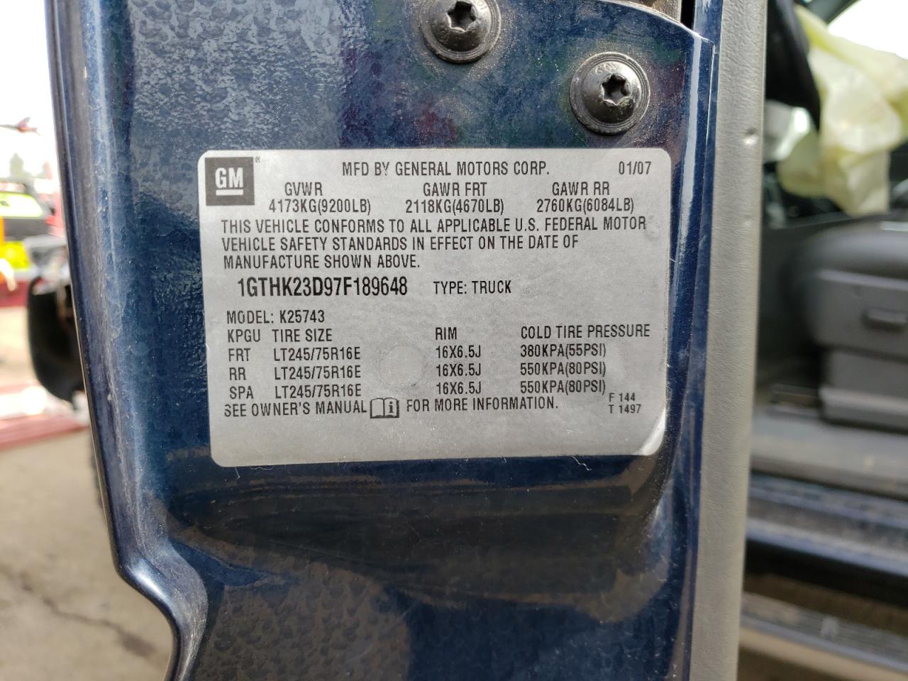 Photo 10 from auction – 2007 GMC SIERRA K25 with VIN 1GTHK23D97F189648