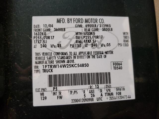 Photo 10 from auction – 2005 FORD F150 SUPER with VIN 1FTRW14W25KC54850