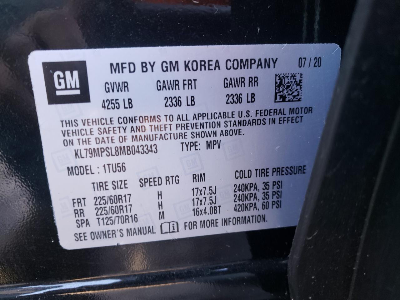 Photo 10 from auction – 2021 CHEVROLET TRAILBLAZE with VIN KL79MPSL8MB043343