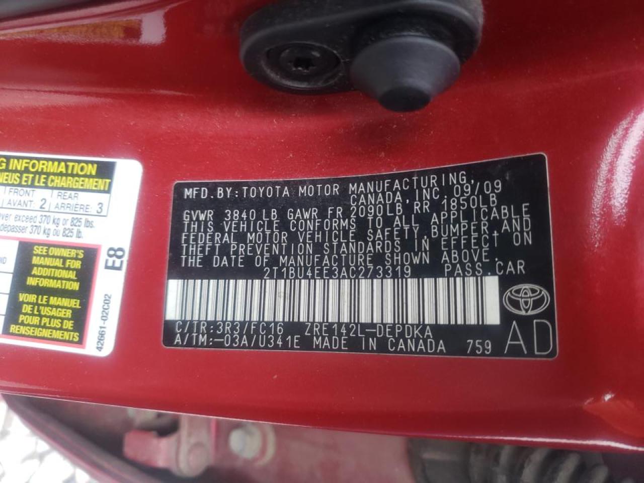 Photo 10 from auction – 2010 TOYOTA COROLLA BA with VIN 2T1BU4EE3AC273319