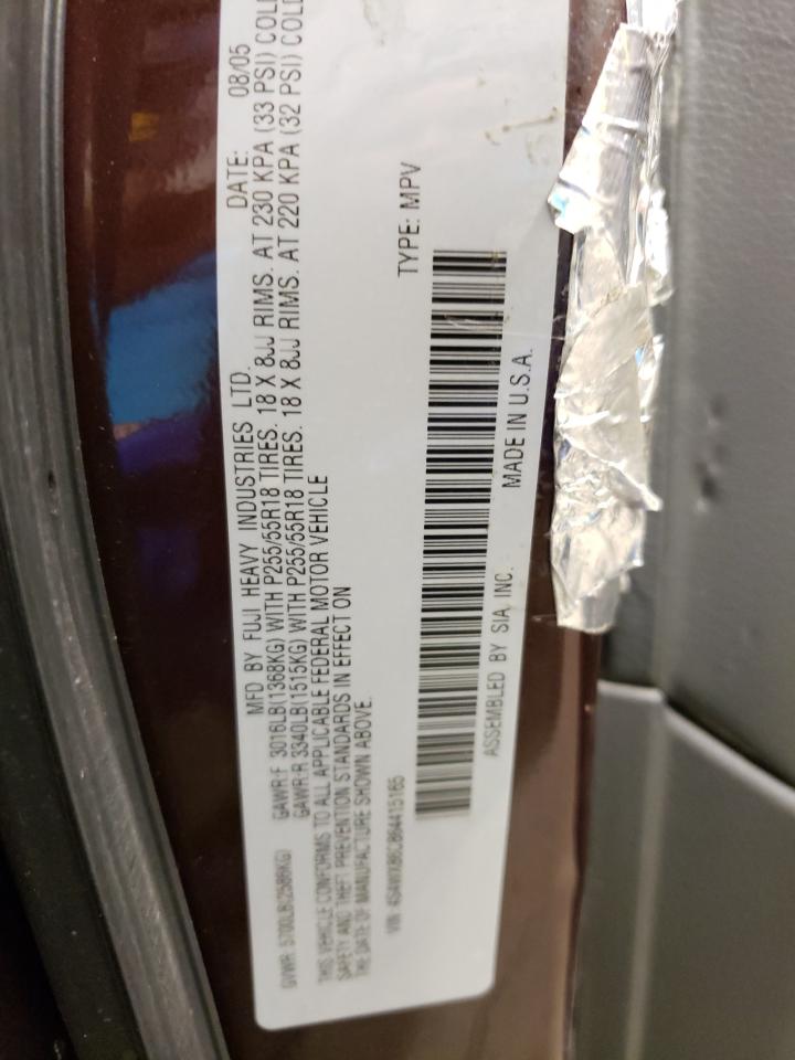 Photo 10 from auction – 2006 SUBARU B9 TRIBECA with VIN 4S4WX86C864415165