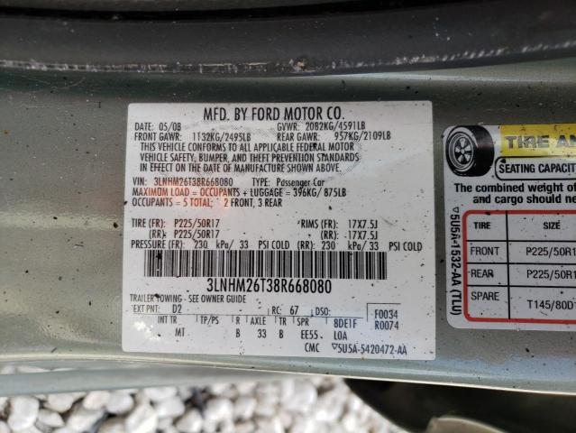 Photo 10 from auction – 2008 LINCOLN MKZ with VIN 3LNHM26T38R668080