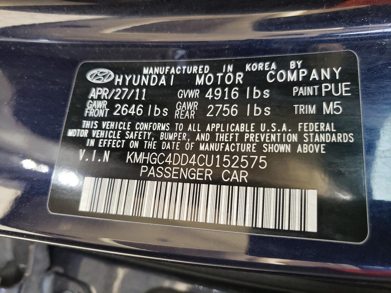 Photo 10 from auction – 2012 HYUNDAI GENESIS 3. with VIN KMHGC4DD4CU152575
