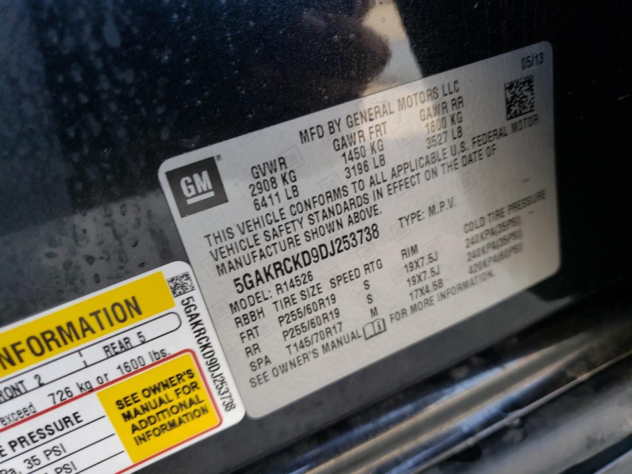 Photo 10 from auction – 2013 BUICK ENCLAVE with VIN 5GAKRCKD9DJ253738