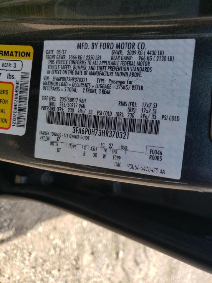 Photo 10 from auction – 2017 FORD FUSION SE with VIN 3FA6P0H73HR370321